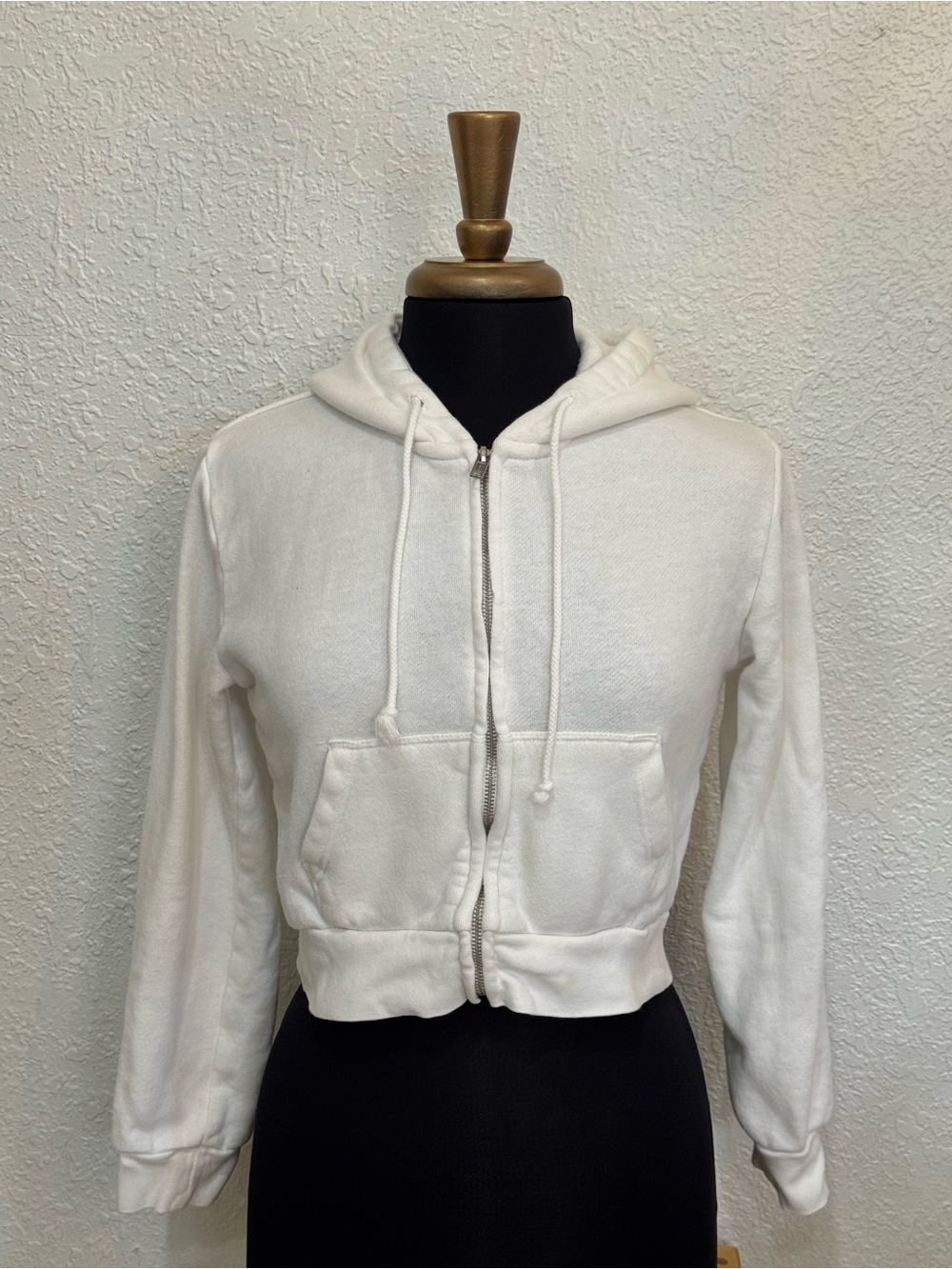 Brandy Melville White Cropped Zip Hoodie